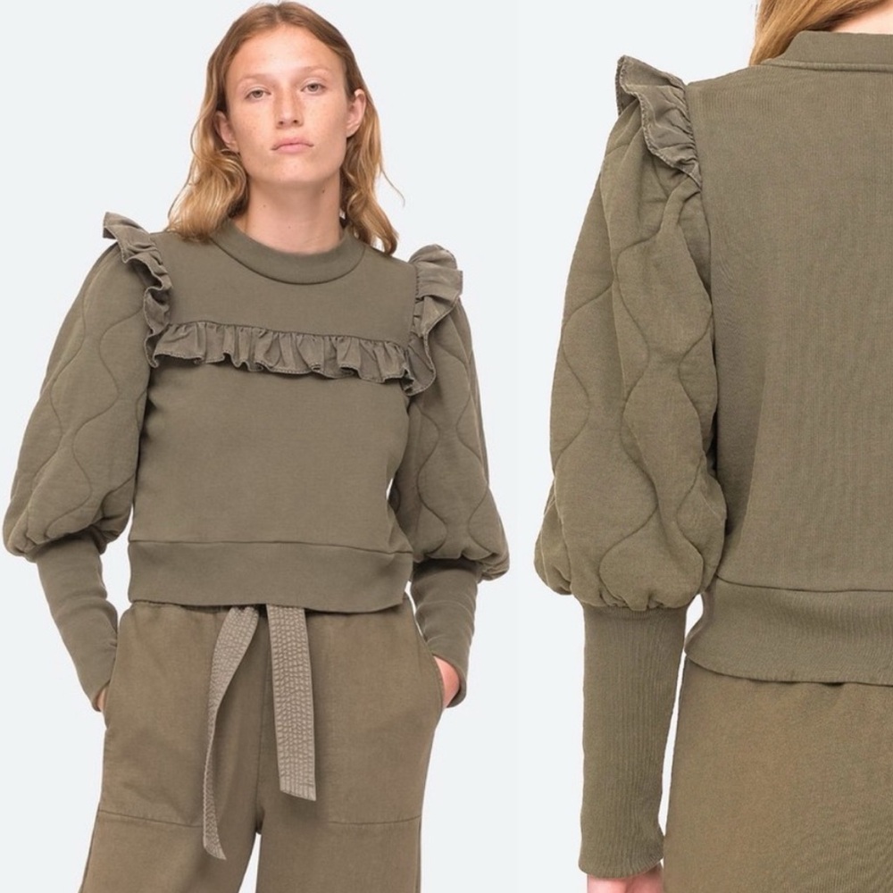 SEA New York Army Quilted Puff Sleeve Layla Sweatshirt